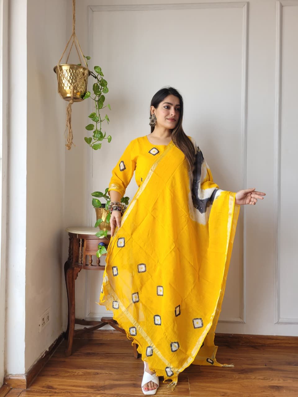 Yellow Bagru Hand Block Printed Linen Suit Set